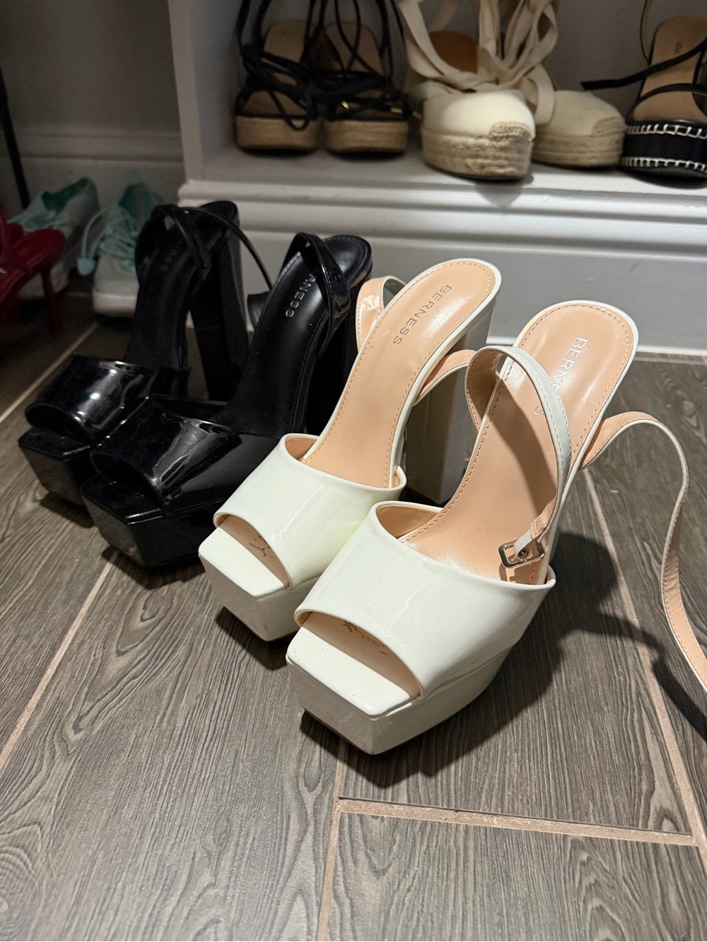 Fashion Nova White Patent Platform Slingback Sandals